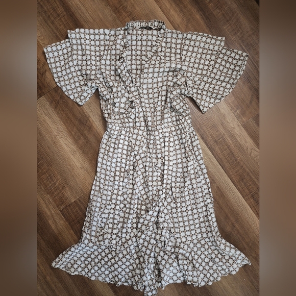 Munthe Dresses & Skirts - Munthe Cream Brown Ruffle Midi Dress Scandinavian Boho Chic